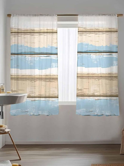 Sheer Curtains 72 Inches Long, Vintage Geometric Blue Semi Sheer Curtains Light - Image 5
