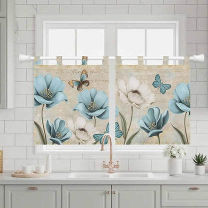 Spring Flowers Kitchen Curtains 36 Inch Length, Small Window Curtains Tab Top - Image 3