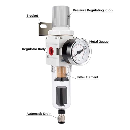 NANPU 1/4" NPT Compressed Air Filter Regulator Combo Piggyback, 5 Micron Brass - Image 2