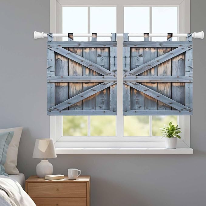 Farmhouse Wood Grain Kitchen Curtains 24 Inch Length, Small Window Curtains Tab - Image 9