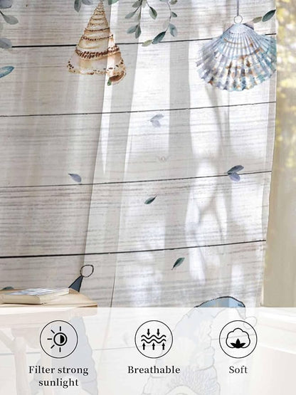 Sheer Curtains 72 Inches Long, Coastal Eucalyptus Leaf Semi Sheer Curtains - Image 6