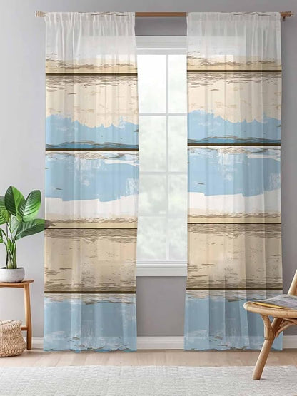 Sheer Curtains 108 Inches Long, Vintage Geometric Blue Semi Sheer Curtains - Image 5