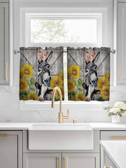 Farmhouse Half Window Curtains 24 Inches Long, Vintage Sunflowers Animals - Image 3