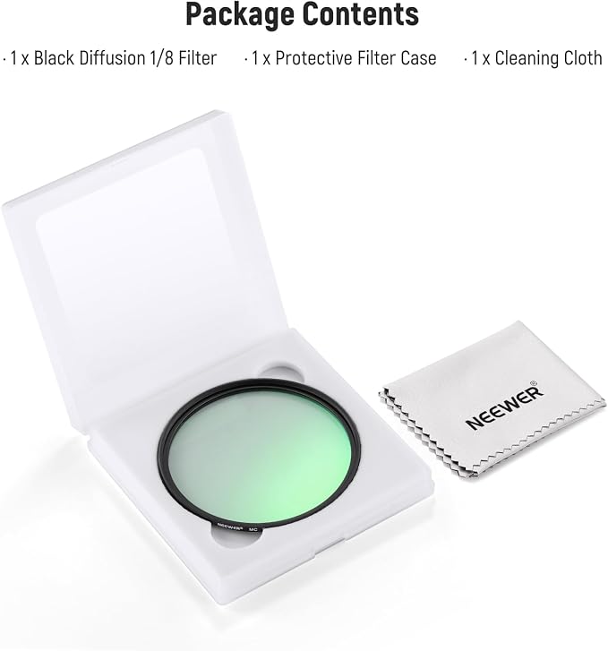 NEEWER 49mm Black Diffusion 1/8 Filter Soft Dreamy Cinematic Effect Filter - Image 8