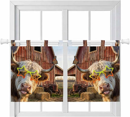 Farm Yaks Kitchen Curtains 36 Inch Length, Small Window Curtains Tab Top by Unknown