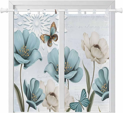 Blue Tulips Bathroom Curtains 63 Inch Length, Window Curtains Tab Top, by Unknown