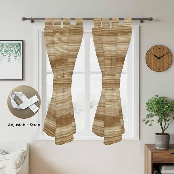 Light Brown Wood Grain Bathroom Curtains 63 Inch Length, Window Curtains Tab Top - Image 5