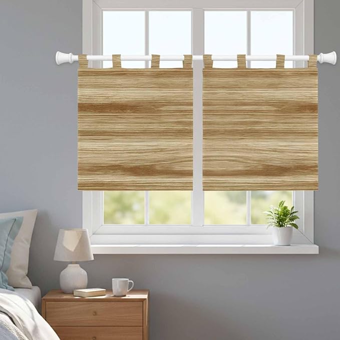 Light Brown Wood Grain Kitchen Curtains 36 Inch Length, Small Window Curtains - Image 9