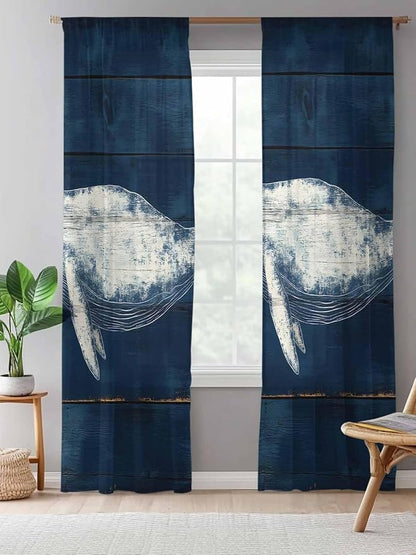 Sheer Curtains 96 Inches Long, Summer Whale Semi Sheer Curtains Light Filtering - Image 5
