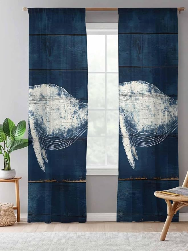 Sheer Curtains 108 Inches Long, Summer Whale Semi Sheer Curtains Light - Image 5