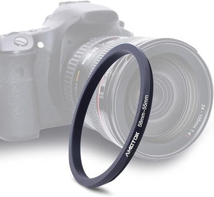58mm Lens to 55mm Camera Lens Adapter, 58mm-55mm Filter Step-Down Ring by AMOTOK