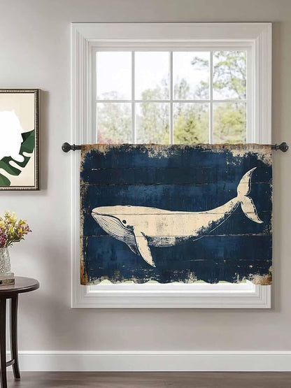 Sheer Curtains 45 Inch Length, Ocean Whale Blue Semi Sheer Curtains Light - Image 2