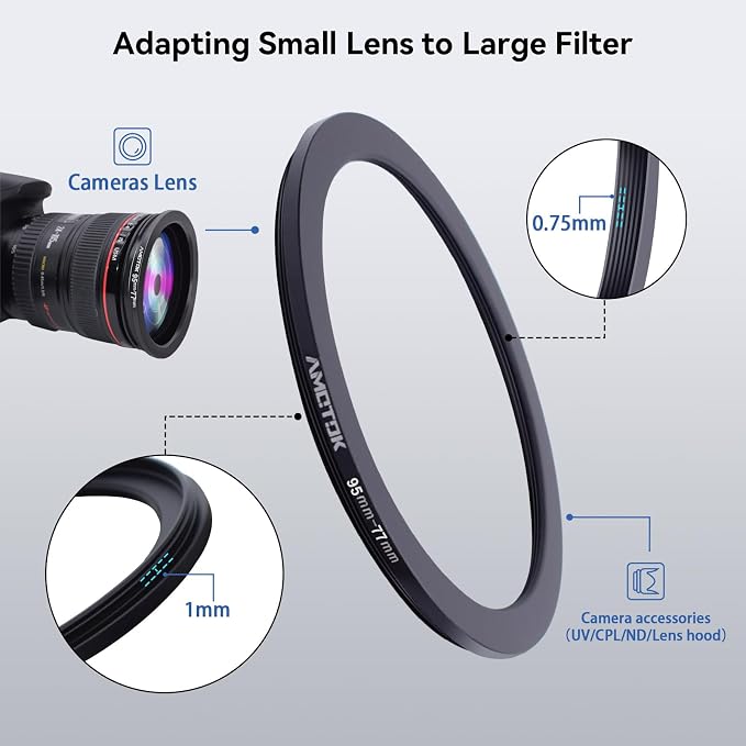 95mm Lens to 77mm Camera Lens Adapter, 95mm to 77mm Filter Step-Down Ring - Image 4