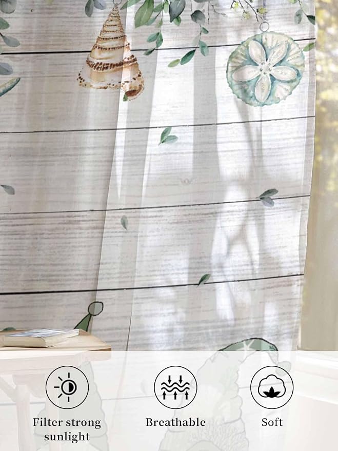 Sheer Curtains 96 Inches Long, Coastal Eucalyptus Leaf Semi Sheer Curtains - Image 6