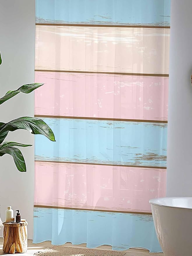 Sheer Curtains 108 Inches Long, Farmhouse Country Shabby Striped Privacy Voile - Image 4