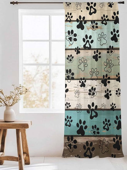 Sheer Curtains 108 Inches Long, Sage Green Brown Paw Prints Semi Sheer Curtains - Image 3