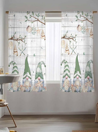 Sheer Curtains 63 Inch Length, Sage Green Gnomes Semi Sheer Curtains Light - Image 5