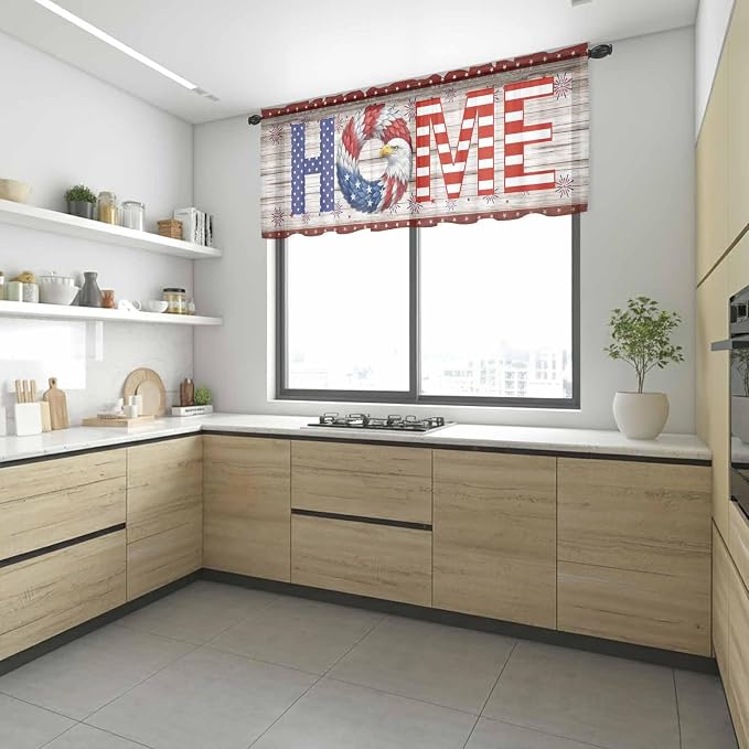 4th of July Sheer Valances for Windows 42"x12", Light Filtering Kitchen - Image 6