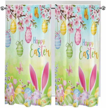 Easter Living Room Curtains 72 Inches length, Spring Bunny Colorful Rabbit Eggs by Unknown