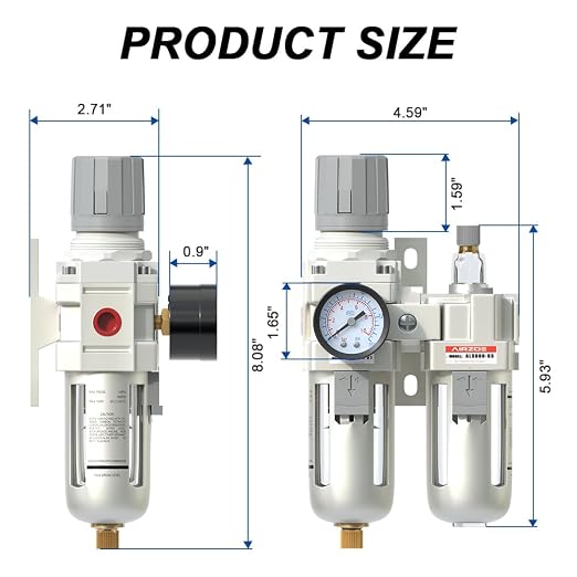 AIRZOE 3/8" NPT Compressed Air Filter Regulator Lubricator Combo, Air - Image 2