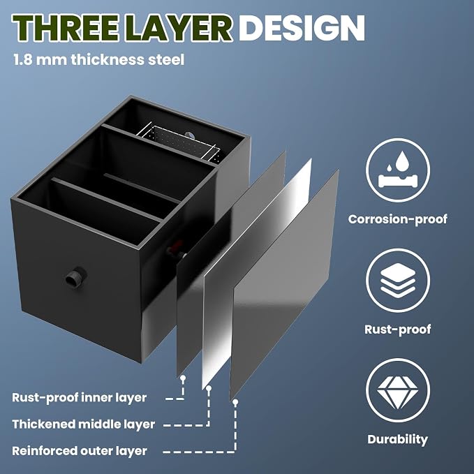 Stainless Steel Interceptor, 30 LBS Grease Trap, 23.6" × 15.7" × 18" Grease - Image 7