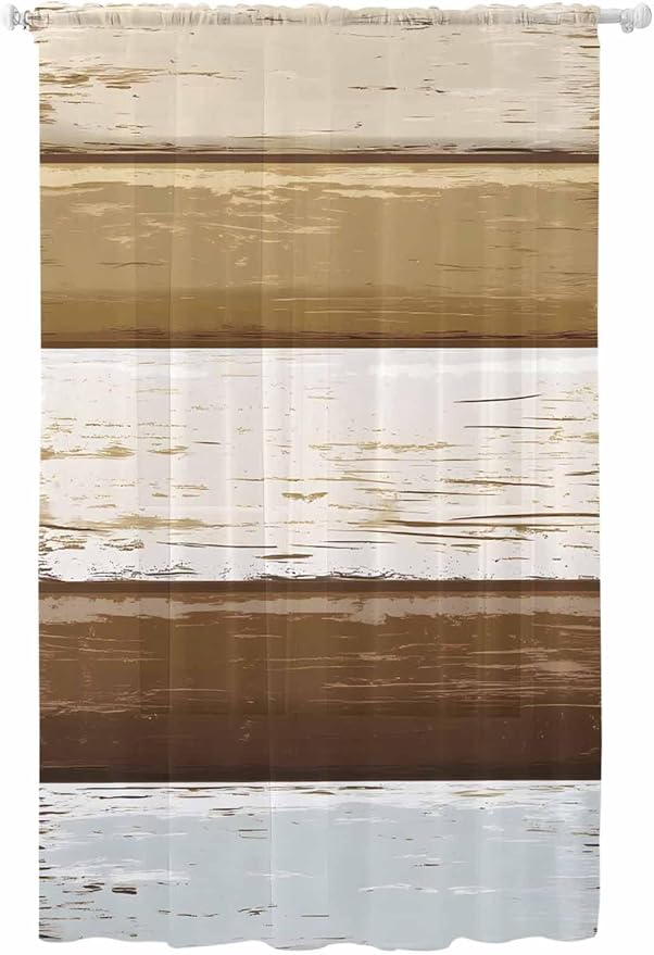 Sheer Curtains 84 Inches Long, Wood Grain Brown Semi Sheer Curtains Light by Unknown