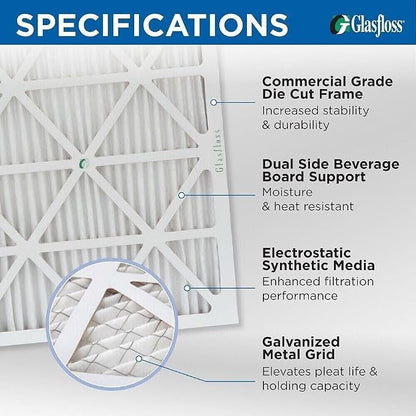 Glasfloss 16-3/8 x 21-1/2 x 1 MERV 10 Pleated Air Filters Box of 6. Replacement - Image 2