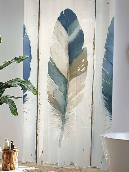 Sheer Curtains 108 Inches Long, Boho Blue Feathers Semi Sheer Curtains Light - Image 4