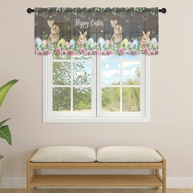 Easter Sheer Valances for Windows 42"x18", Light Filtering Kitchen Curtains - Image 4
