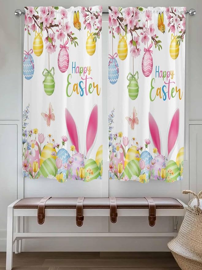 Happy Easter Living Room Curtains 72 Inches length, Spring Watercolor Bunny - Image 4