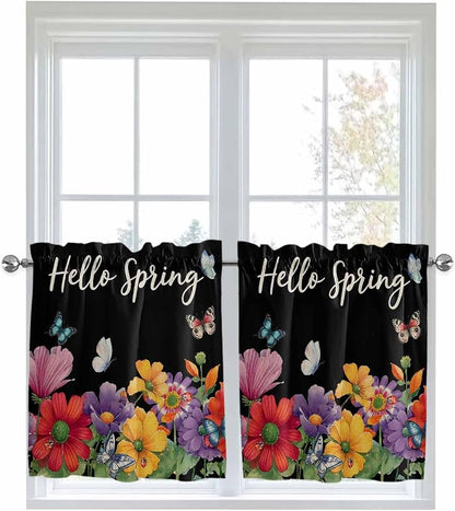 Spring Flowers Half Window Curtains 24 Inches Long, Watercolor Country Colorful by Unknown