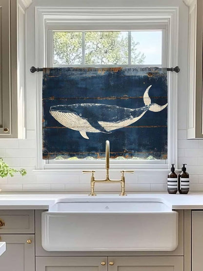 Sheer Curtains 54 Inch Length, Summer Whale Blue Semi Sheer Curtains Light - Image 3