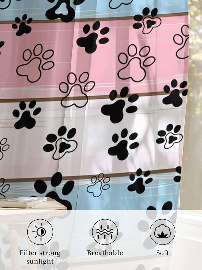 Sheer Curtains 54 Inch Length, Vintage Farmhouse Wooden Grain Privacy Voile - Image 6