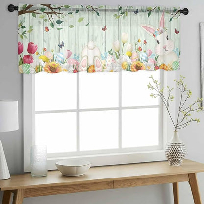 Easter Sheer Valances for Windows 60"x18", Light Filtering Kitchen Curtains - Image 2