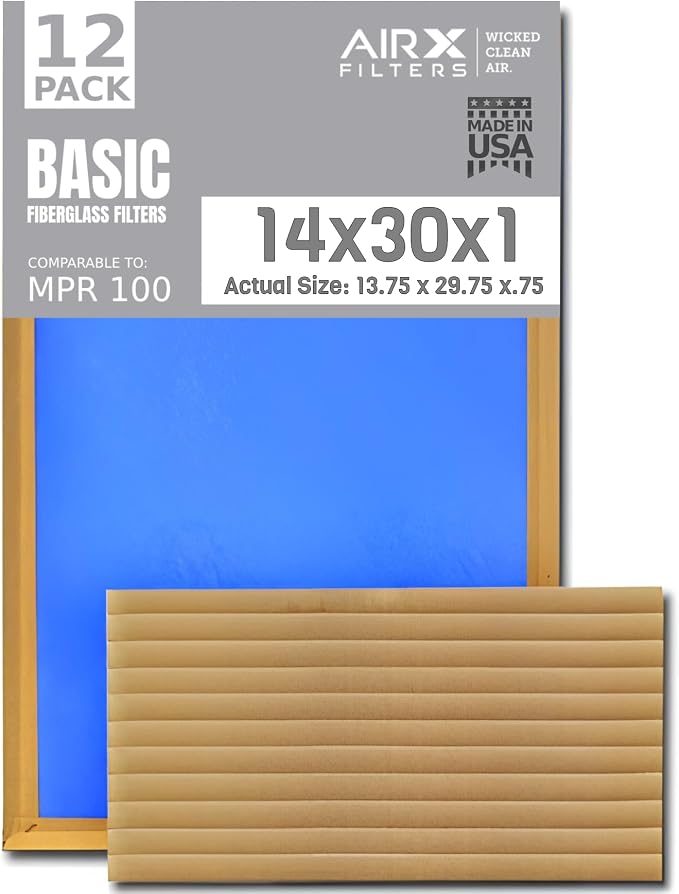 14x30x1 Air Filter Comparable to MPR 100 Basic Economy Furnace Filters by AIRXFILTERSWICKEDCLEANAIR
