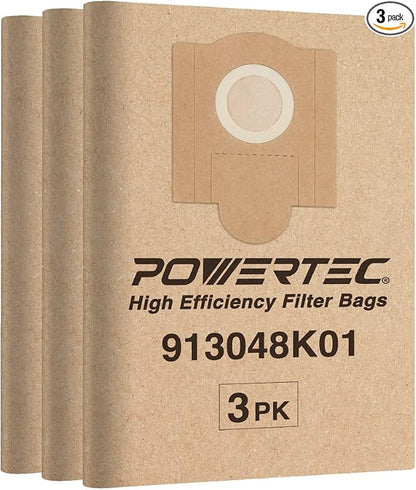 POWERTEC Shop Vacuum Bags 3PK for Fein 913048K01, 69908195016 Vacuum Bag by POWERTEC