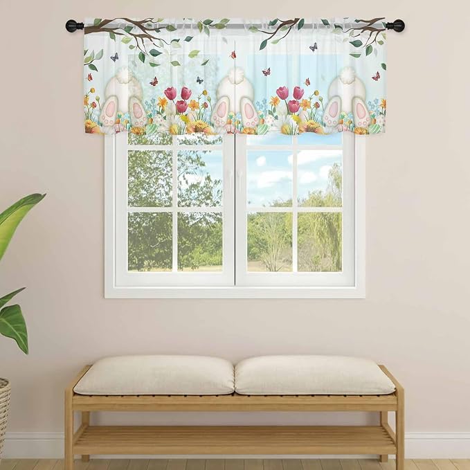 Easter Sheer Valances for Windows 42"x18", Light Filtering Kitchen Curtains - Image 4