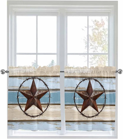 Vintage Western Star on Wood Grain Window Valance Curtains, Retro Wooden - Image 6