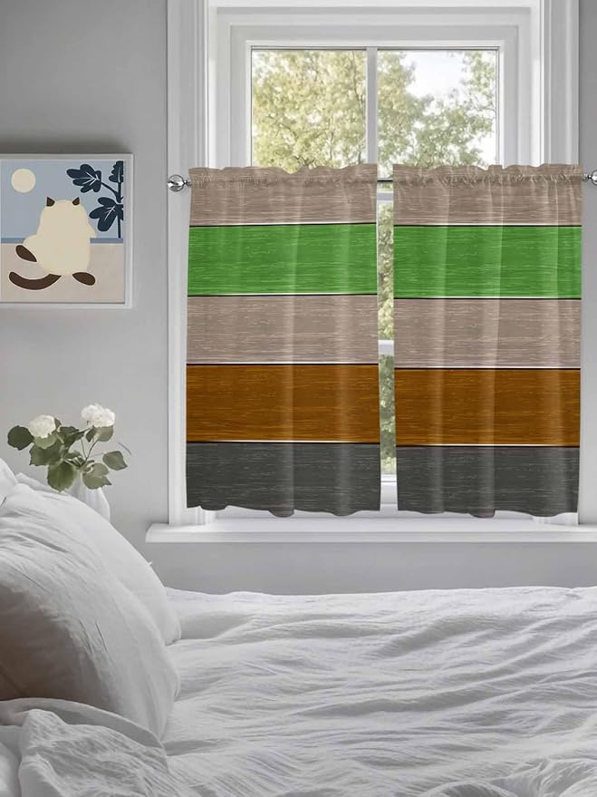 Farm Gray Green Brown Wood Grain Window Valance Curtains, Rustic Wooden Plank - Image 4