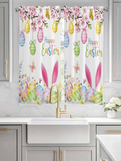 Happy Easter Bedroom Curtains 63 Inches length, Spring Watercolor Bunny Eggs - Image 3