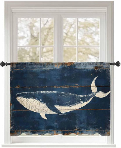 Sheer Curtains 45 Inch Length, Summer Whale Blue Semi Sheer Curtains Light by Unknown