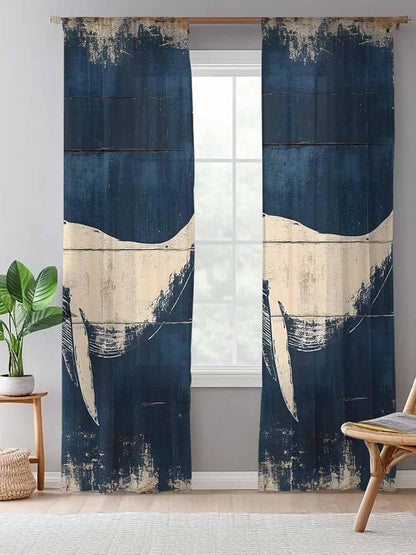 Sheer Curtains 108 Inches Long, Ocean Whale Blue Semi Sheer Curtains Light - Image 5