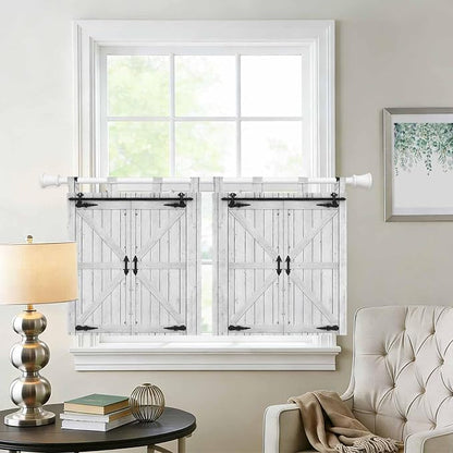 Farmhouse Wood Grain Kitchen Curtains 36 Inch Length, Small Window Curtains Tab - Image 2