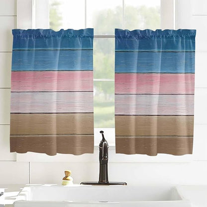 Blue Pink Brown Gradient Wood Grain Window Valance Curtains, Vintage Wood Board - Image 8