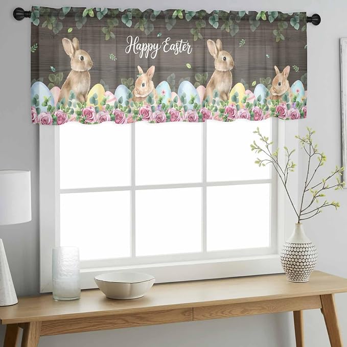 Easter Sheer Valances for Windows 54"x18", Light Filtering Kitchen Curtains - Image 2