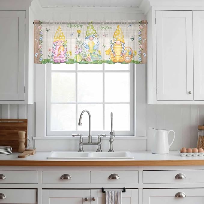 Easter Sheer Valances for Windows 54"x18", Light Filtering Kitchen Curtains - Image 3