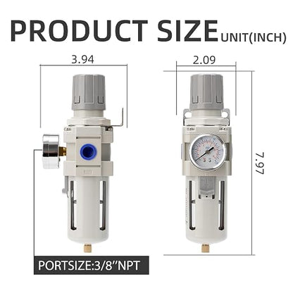 Industrial Air Compressor Filter Regulator Combo 3/8" NPT 0-150 PSI w/Semi-Auto - Image 3