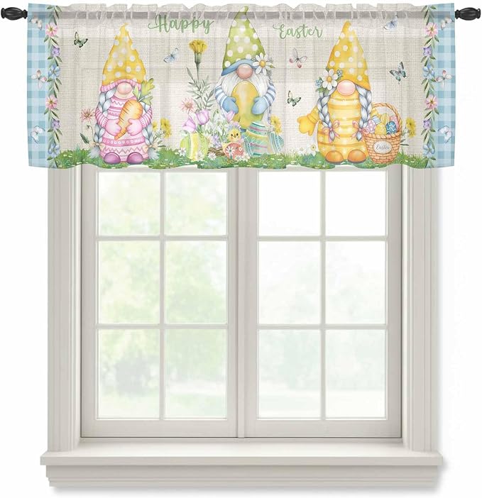 Easter Sheer Valances for Windows 60"x18", Light Filtering Kitchen Curtains by Unknown