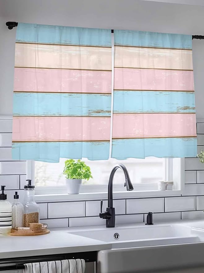 Sheer Curtains 45 Inch Length, Farmhouse Country Shabby Striped Privacy Voile - Image 5