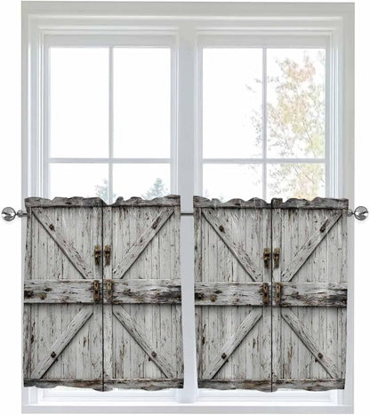 Vintage Gate Half Window Curtain 36 Inches Long, Farmhouse Wooden Grain Shabby by Unknown